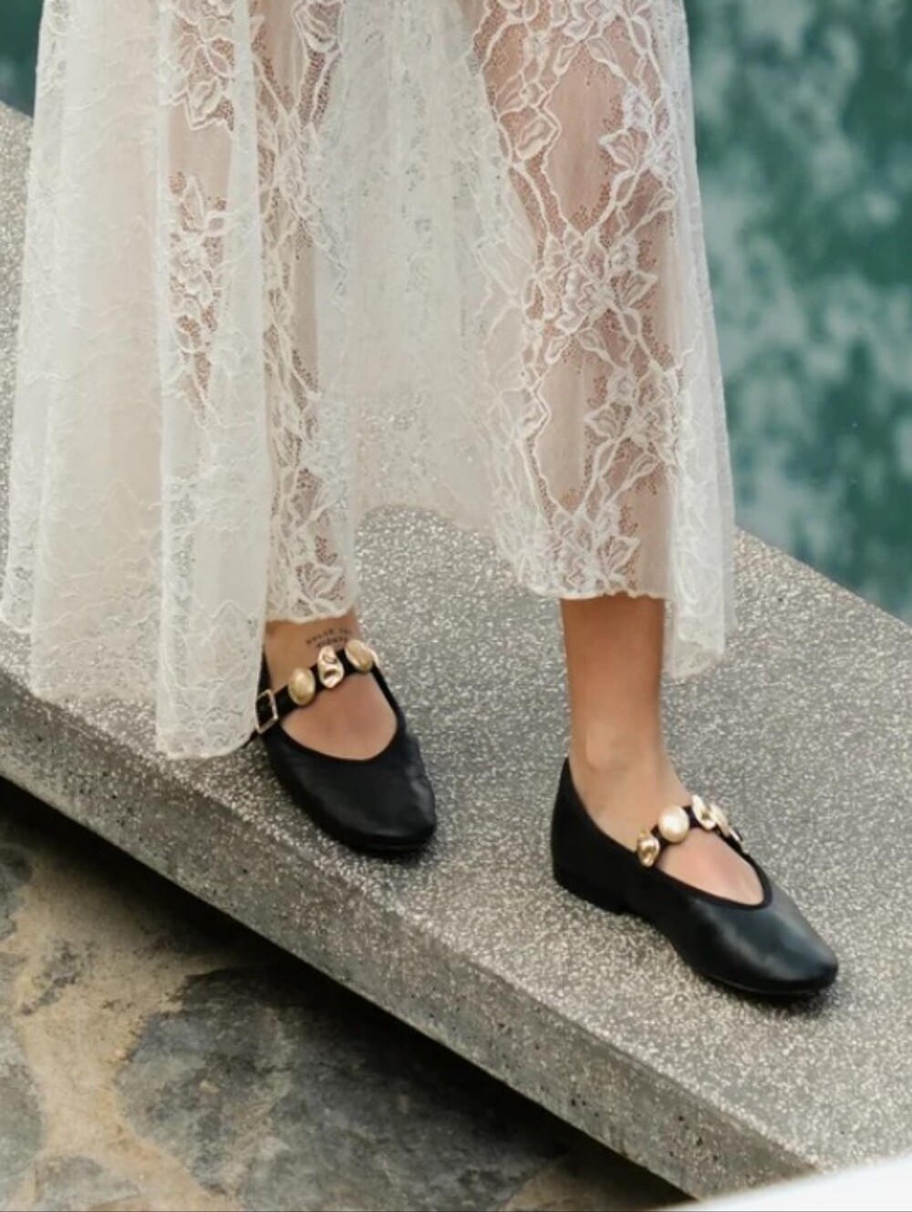 Dolce Vita Relan Mary Jane Ballet Flats with Embellished Straps Black Leather